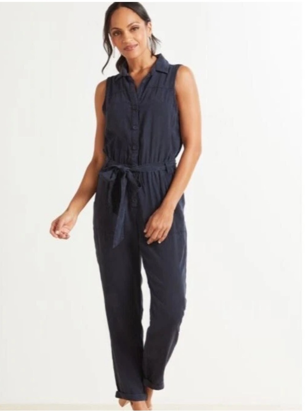Cloth & Stone  Sleeveless Navy Button-Front Jumpsuit with Waist Tie NWOT sz XL